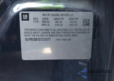 2016 Chevrolet Cruze Limited 1Lt Auto из США, поврежденный, VIN 1G1PE5SB1G7225677